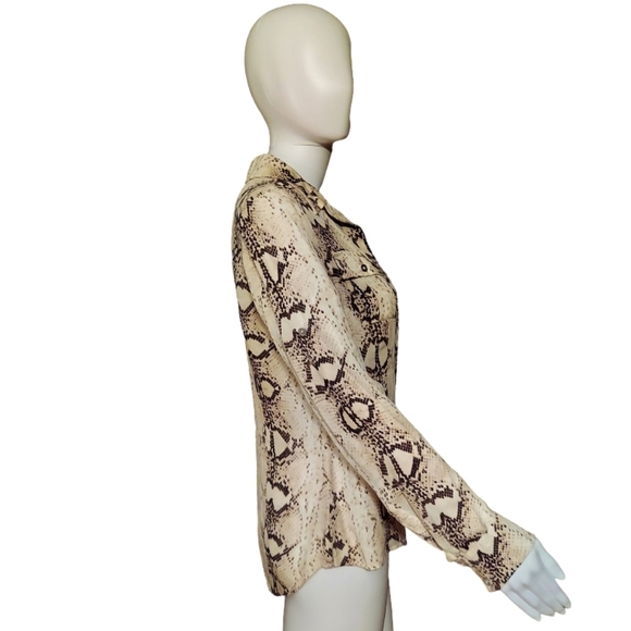 White House Black Market Snakeskin Print Silk Georgette Button Front Popover - Picture 6 of 16
